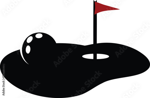 Golf Ball and Hole with Flag Vector – Silhouette Design for Tournament Logos, Golf Course Illustrations, Sports Signage, and Recreational 