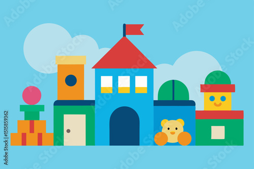 Colorful Playful Blocks Castle A Fun Illustration for Kids
