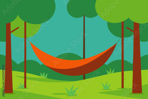 Serene Hammock Scene Relaxing in the Woods Illustration