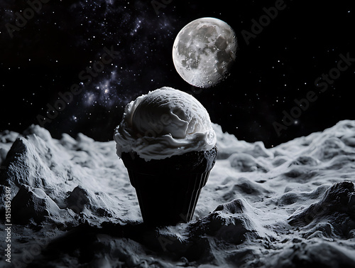 Concept ice cream & space with lunar eclipse