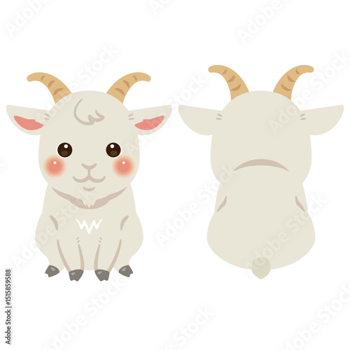 お座りしたヤギの前後イラストセット