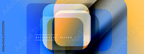 Abstract geometric shapes overlap. Blue, orange hues create modern design. Minimalist style, clean lines present visual interest.