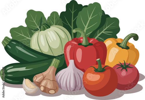 Fresh Harvest Still Life: An Assortment of Healthy Vegetables Isolated on White.