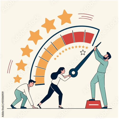 Performance rating, risk management or employee survey score, evaluation or grade assessment, employee engagement, credit score, productivity concept, business people help push measuring gauge scale