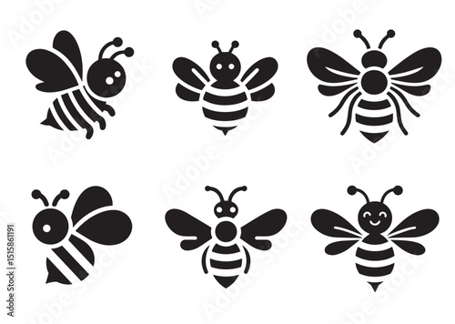Lovely simple design of a Black Bee Silhouette Vector Set