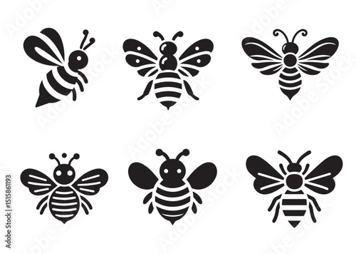 Lovely simple design of a Black Bee Silhouette Vector Set