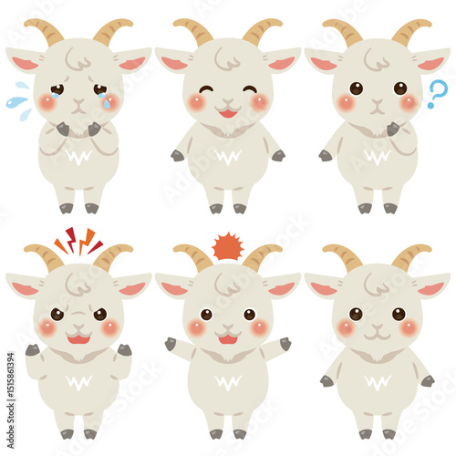 ヤギのキャラクターイラスト　表情セット