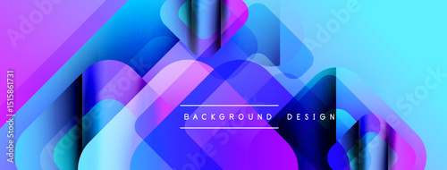 Abstract background features vibrant purple, blue gradients. Overlapping shapes create dynamic visual effect. Modern design element.