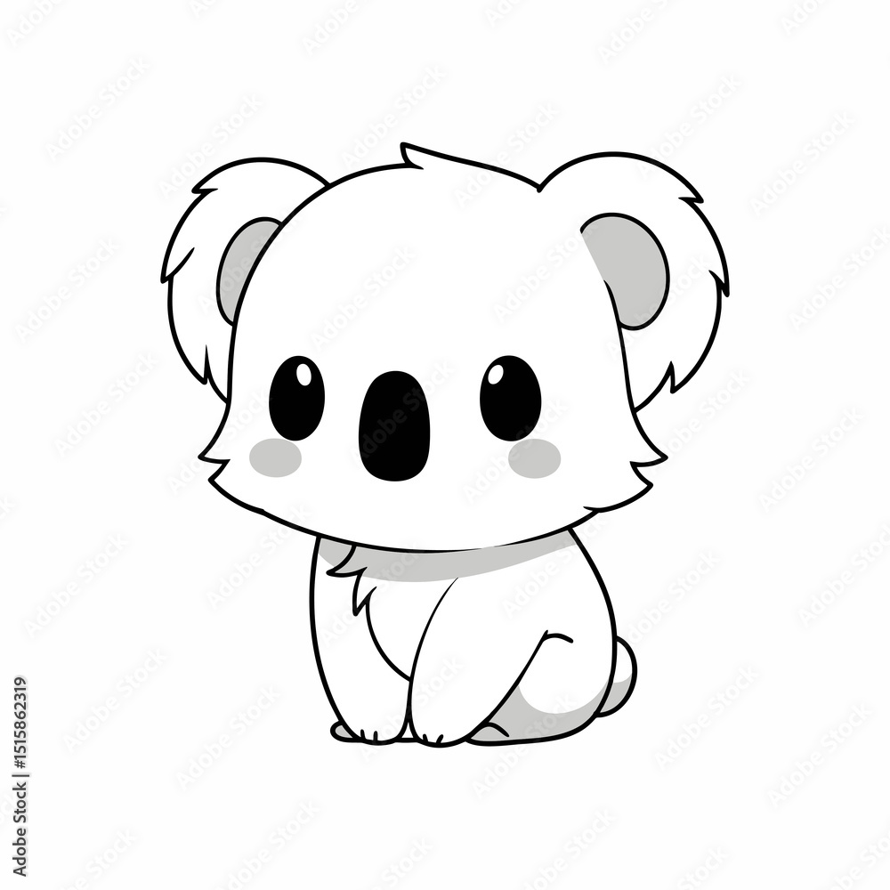 Fototapeta premium simple cute cartoon Koala, sideways, for kids, minimal line art