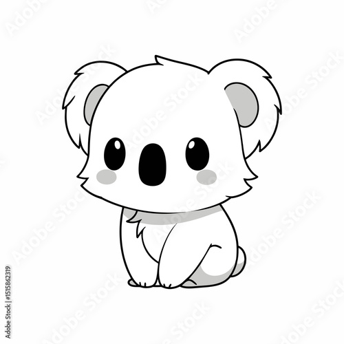 simple cute cartoon Koala, sideways, for kids, minimal line art