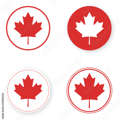 Set of Maple Leaf Icons – Canada Day Badge Collection (Vector)
