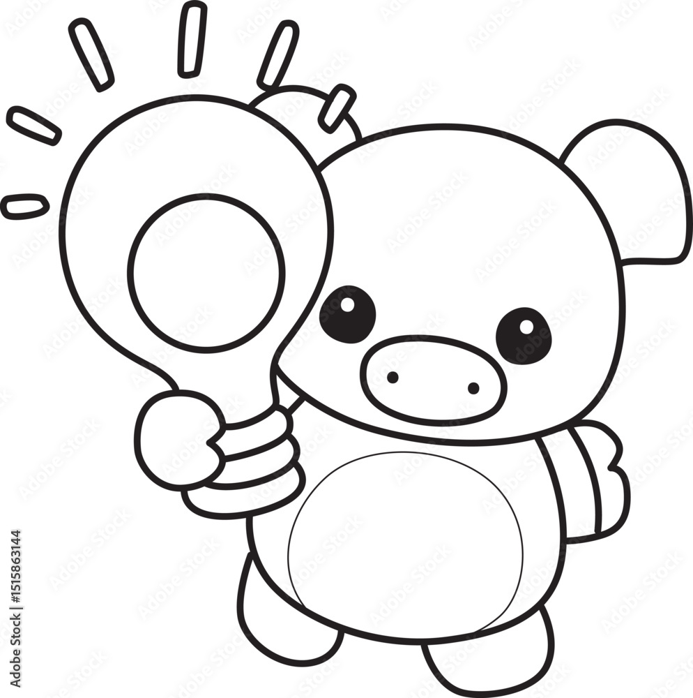 Fototapeta premium Outline of Funny pig in activities elements.