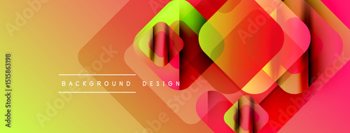 Abstract vibrant squares overlap, creating dynamic gradient effect. Yellow transitions to red, modern design element.