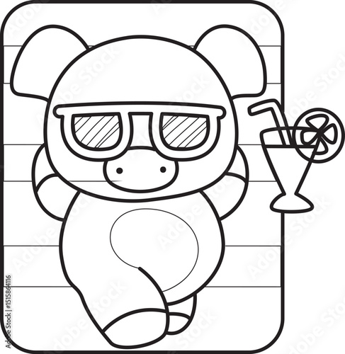 Outline of Funny pig in activities elements.