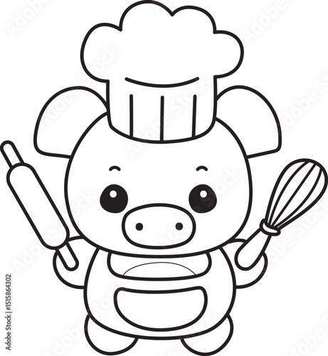 Outline of Funny pig in activities elements.