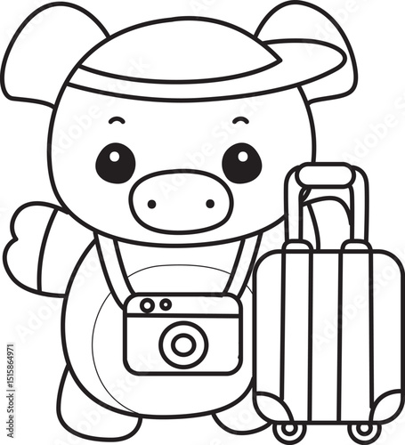 Outline of Funny pig in activities elements.