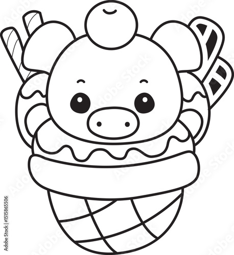 Outline of Funny pig in activities elements.