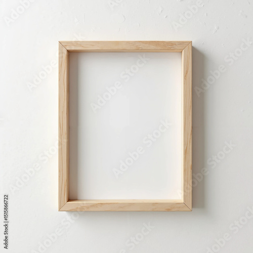 Natural Frame Mockup with Wooden Texture Hanging on Bright Interior Wall