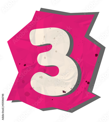 Number 3, Ransom Paper Texture Scrapbook Cutout Alphabet 