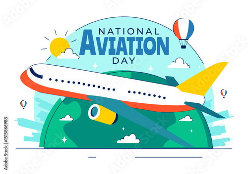 National Aviation Day Vector Illustration with an Airplane and Sky Blue Background to Celebrate the First Successful Airplane and Controlled Flight