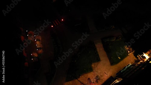 Aerial Footage of Illuminated Historical Central Coventry City During Night. England UK