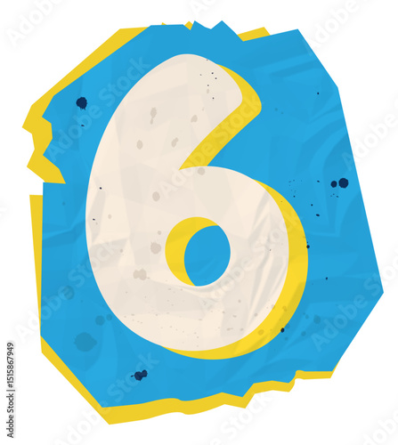 Number 6, Ransom Paper Texture Scrapbook Cutout Alphabet 