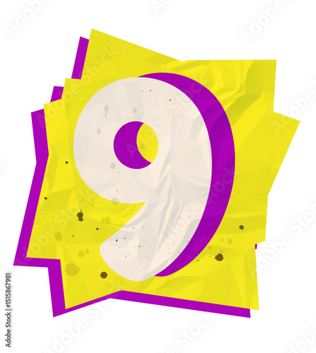 Number 9, Ransom Paper Texture Scrapbook Cutout Alphabet 