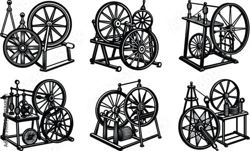 Spinning Wheels and Looms Vector
