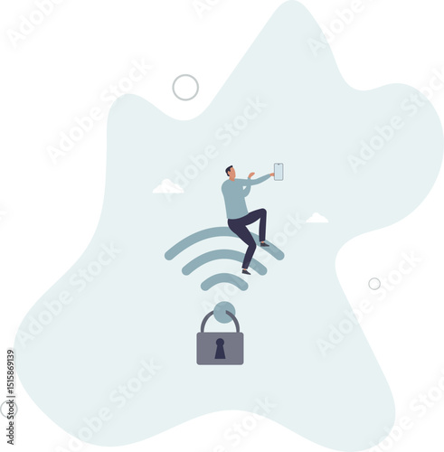 Wifi encryption, wireless security or safety for internet connection, network protection or mobile access, password encryption concept. character life .