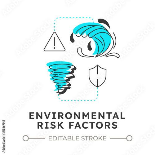 Environmental risk factors flat outline concept icon. Physical security audit component. Natural disasters handling. Modern line illustration with blue glyphs. Conceptual visual. Easy to edit