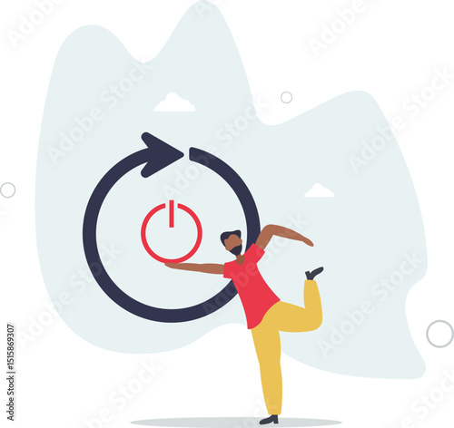 Time to reboot business or career, refresh working energy or restart new journey, change to improve outcome concept. character life .