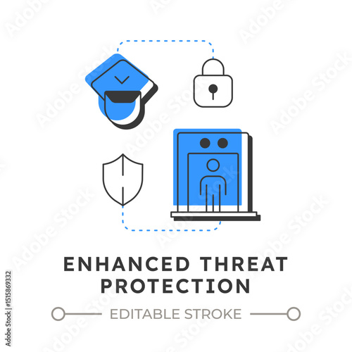 Enhanced threat protection flat outline concept icon. Benefit of physical security. Effective risks protection. Modern line illustration with blue glyphs. Conceptual visual. Easy to edit