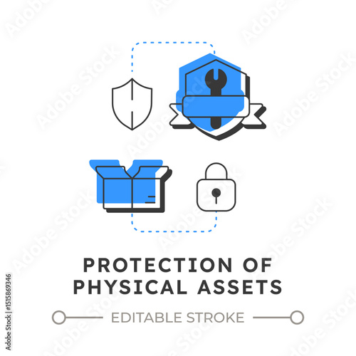 Protection of physical assets flat outline concept icon. Benefit of security system. Safety of important property. Modern line illustration with blue glyphs. Conceptual visual. Easy to edit