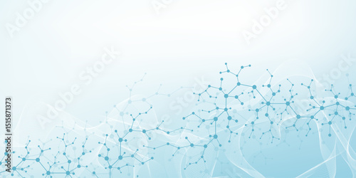 Molecular abstract structure and genetic engineering DNA. Healthcare and medicine background concept. Scientific research background. Wave flow. Innovation pattern. Vector illustration.