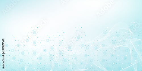 Modern health care or medical background design. Health care innovation concept. Horizontal header web banner. Abstract geometric background with hexagon shapes for medicine, science, chemistry.