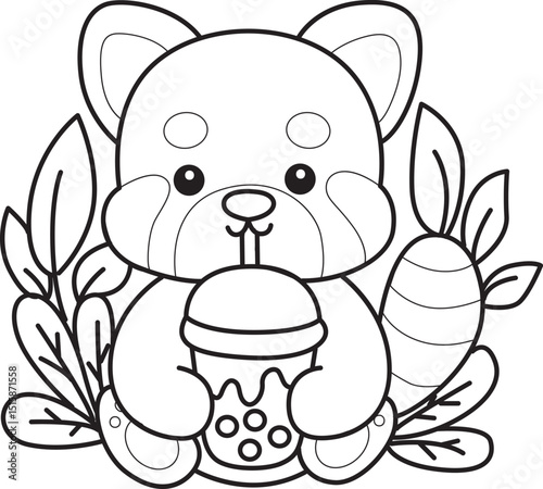 Coloring pages of Icon of funny red panda sticker elements.