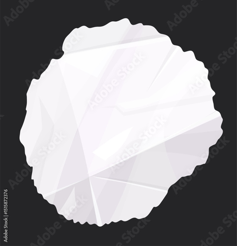 Wrinkled and crumpled pad paper in circle shape on dark background