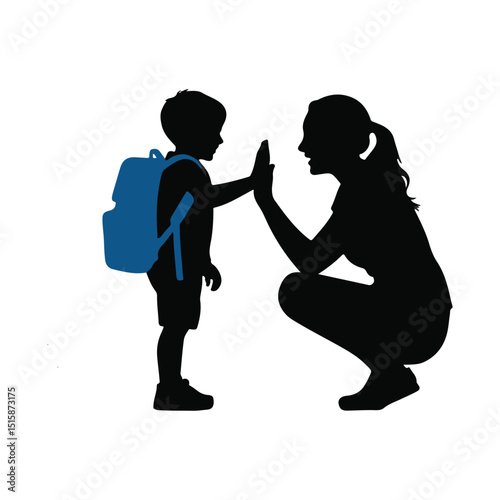 Silhouette vector illustration of business people, a man and a woman, shaking hands at a meeting
