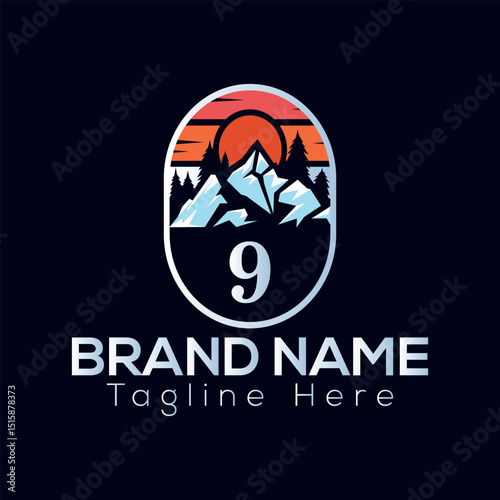 Abstract emblem with fish, sushi, and hill design elements, 9 logo design