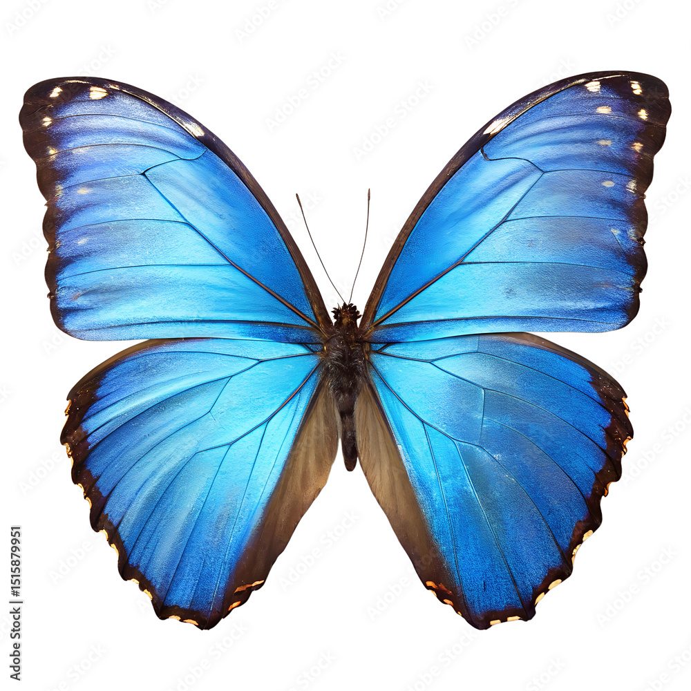 Fototapeta premium Blue Morpho butterfly with open wings on white background