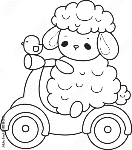 Coloring pages of Baby sheep illustration activites. Funny sheep clip art elements.