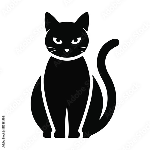 Sleek black cat vector illustration featuring a cute feline silhouette, perfect for pet and animal designs