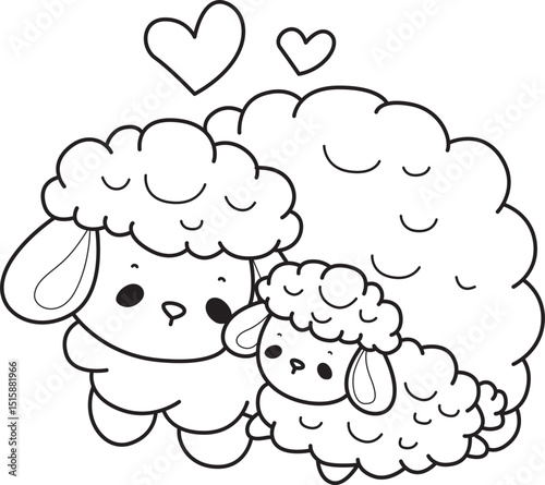 Coloring pages of Baby sheep illustration activites. Funny sheep clip art elements.