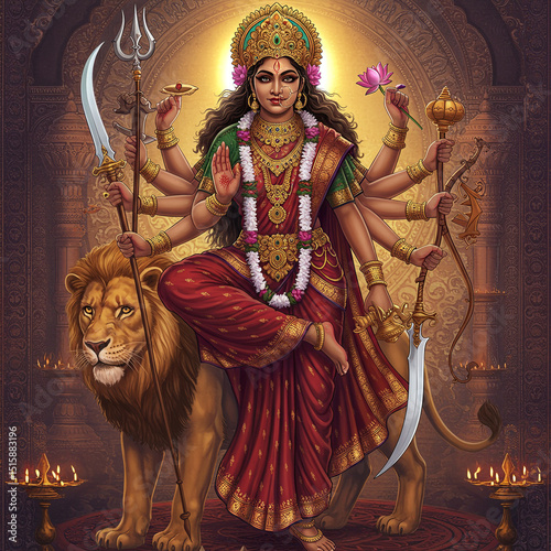 Majestic Goddess Katyayni on Lion