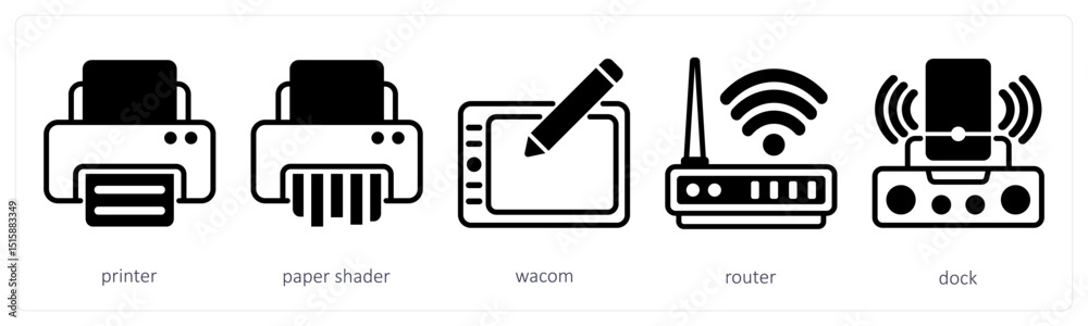 Φωτογραφία A set of 5 device icons as printer, paper shader, wacom