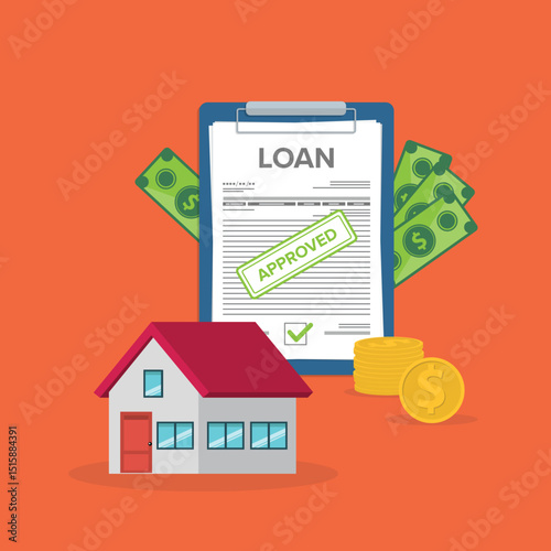 House bank credit approved . Finance management. Loan agreement. Mortgage money credit. Loan disbursement, quick loan service, easy credit.
