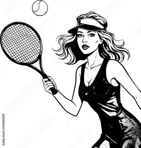 Girl tennis player. Pop art style tennis player silhouette.