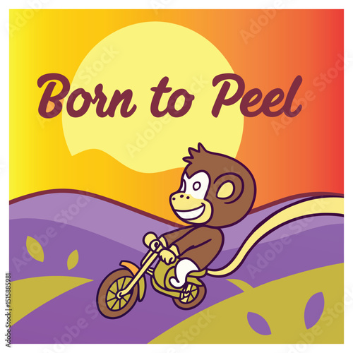 Vintage vector illustration poster of a cartoon biker boy riding a sport motor bicycle design for a fun extreme speed race birthday card