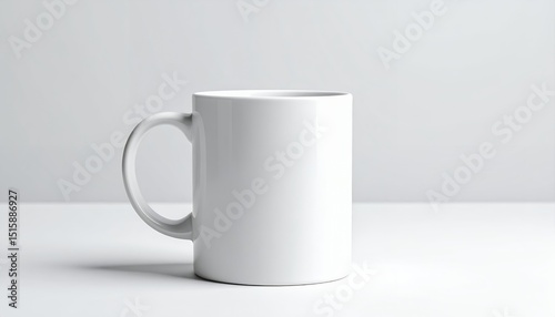 A blank white mug isolated on a white surface  perfect for mockups and designs.