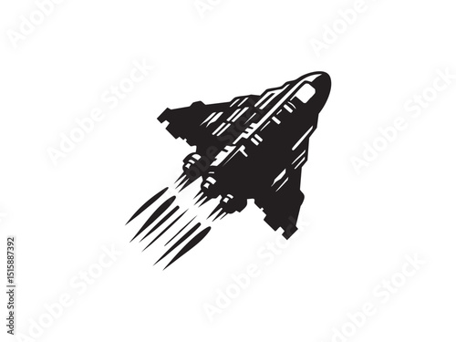 Spaceship Vector Silhouette – Futuristic Space Travel and Exploration Icon.